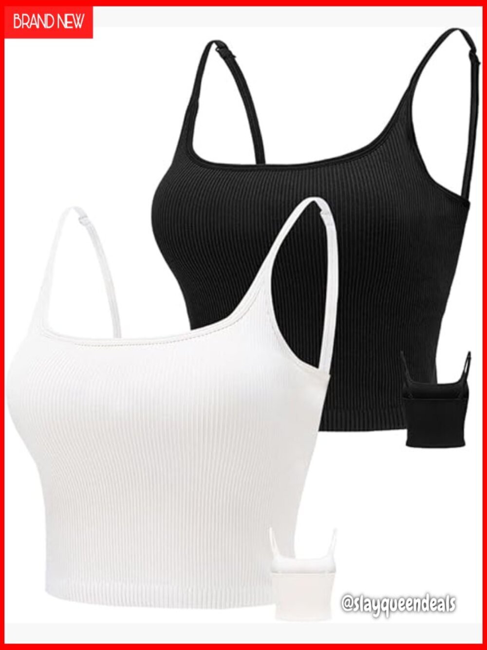 Seamless Ribbed Sports Bra Crop Top Adjustable Straps 2 Pack Medium